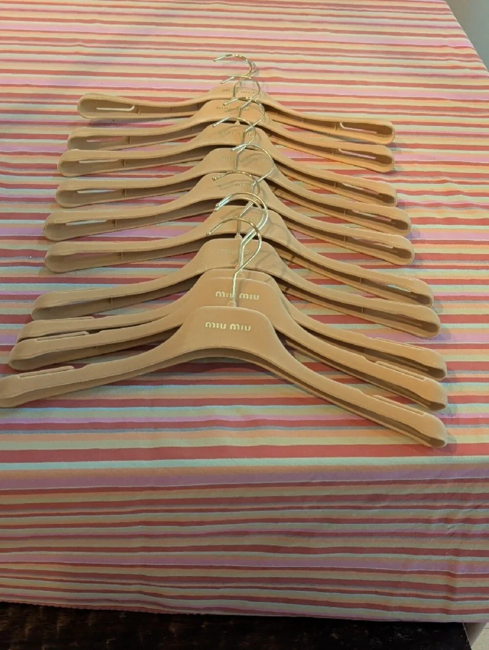 Miu Miu Nude Velvet Clothing Hangers with Gold Hooks - Set